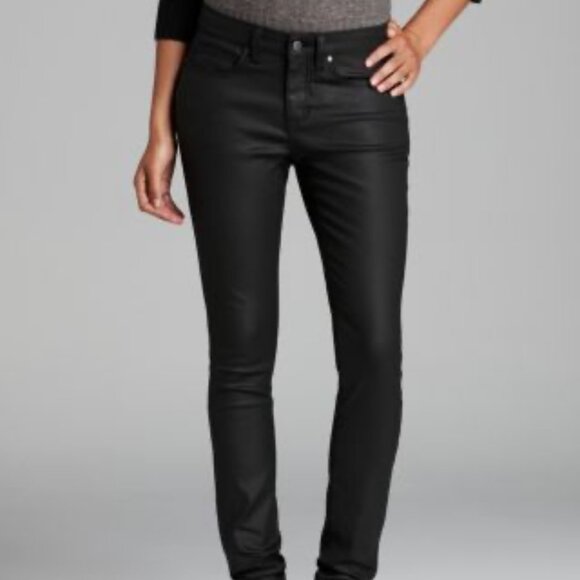 Eileen Fisher Organic Cotton Blend Skinny Waxed Denim Jeans Black Sz 6 Preppy
